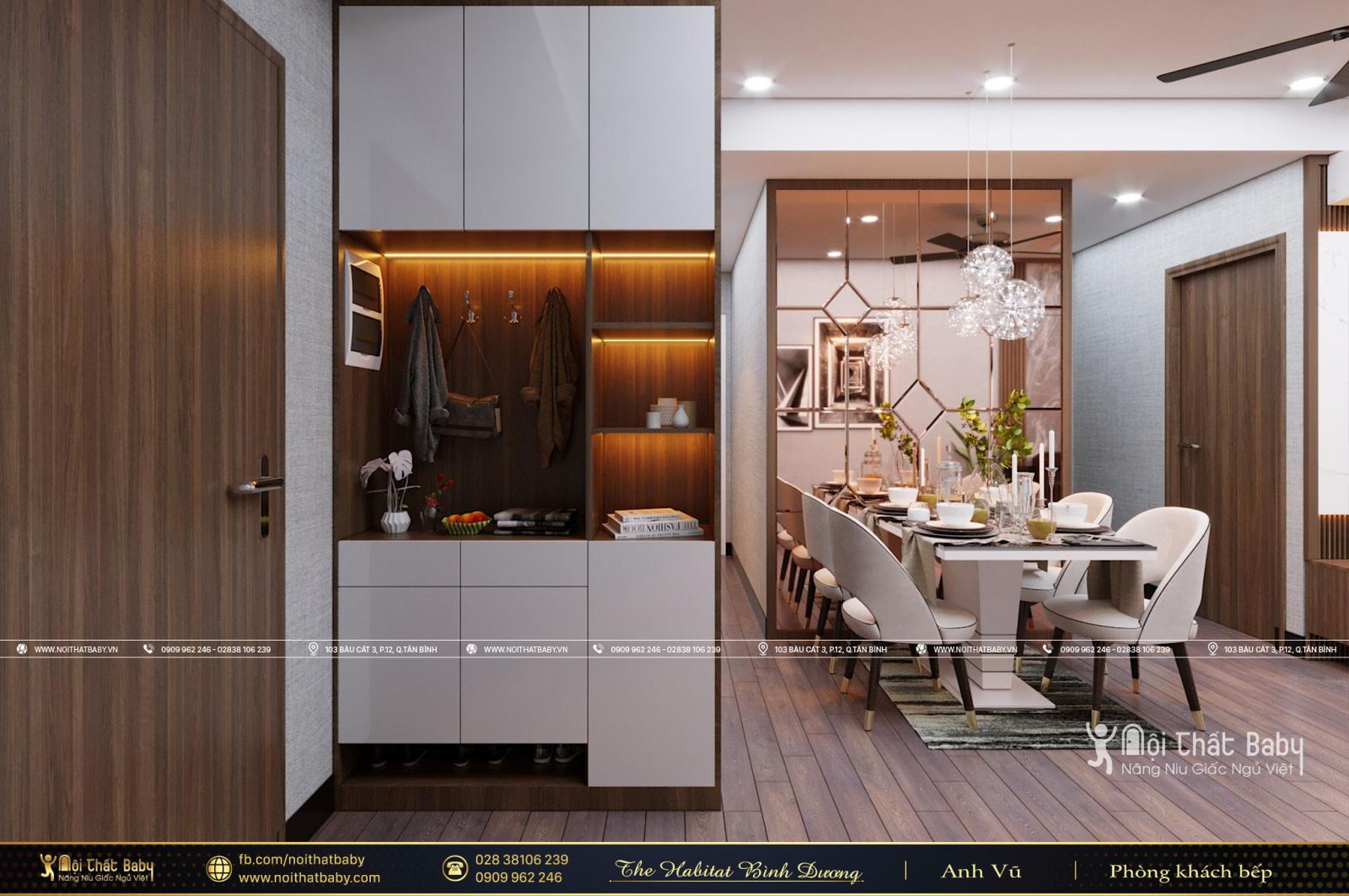 Ý tưởng thiết kế nội thất nguyên căn hiện đại tại căn hộ The Habitat Bình Dương 65m2